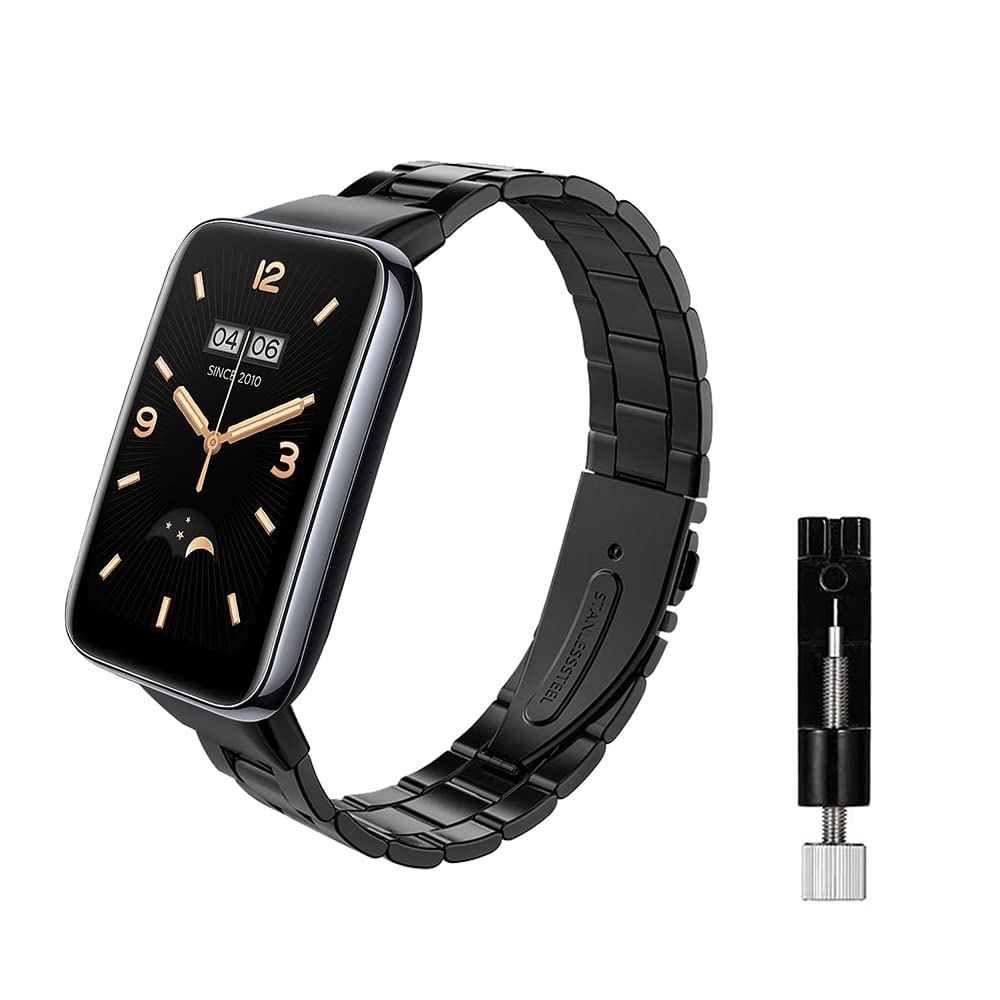 Niboow Strap Compatible with Xiaomi Smart Band 7 Pro (Xiaomi Mi Band 7 Pro), Men Women Grace Metal Stainless Steel Watch Bands Compatible with Xiaomi Smart Band 7 Pro (Xiaomi Mi Band 7 Pro) - Black