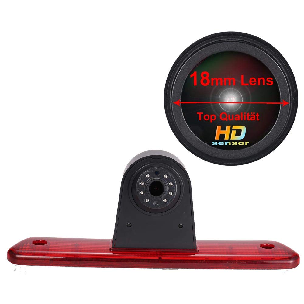 HD Auto IP68 1280Pixels Transporter Brake Light Roof Rear View Reversing Backup Camera Parking Aids System with Angle Adjustable Compatible with Peugeot Expert/FIAT Scudo/Citroen Jumpy/Toyota Proace