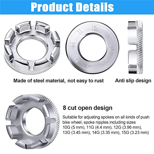 Bicycle Spoke Wrench Steel Size 10-15 Universal Spoke Tensioner for Bicycle Wheel Centring Nipple Tensioner Tension Wrench with Bike Tyre Lever Spoke Wrench Bicycle Tools