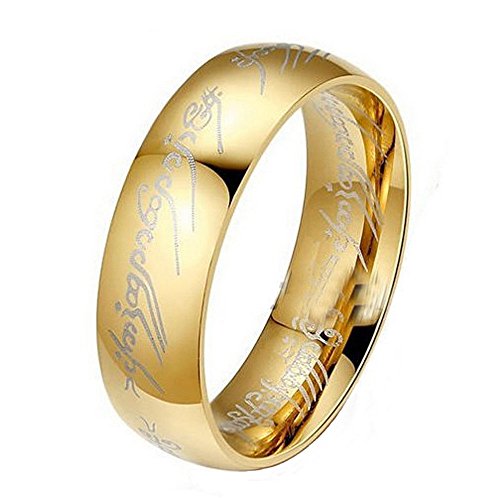 Nadition Fashion Unisex Lord of The Rings Stainless Steel Bilbo's Hobbit Gold Ring Gift to Friend