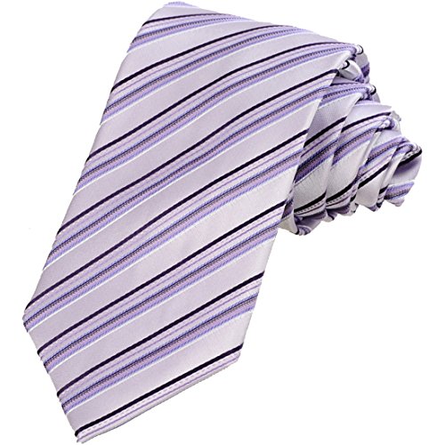 KissTies Mens Necktie Lilac White Lavender Striped Tie + Gift Box