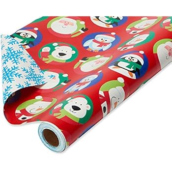 American Greetings Christmas Wrapping Paper Reversible Jumbo Roll, Santa and Snowflakes (1 Pack, 175 sq. ft.)