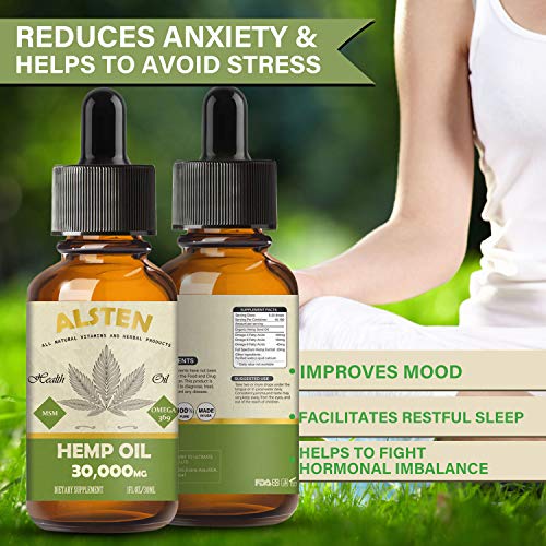 (2-Pack) ALSTEN Hemp Oil for Pain, Anxiety & Stress Relief - 30000mg of Hemp Oil Drops
