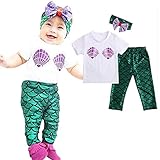 Baby Girls Cute Shell T-shirt + Mermaid Pants Outfit with Headband