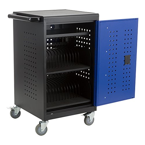 Learniture LNT-ADN3000BKBL-SO Shape Series 30-Device Assembled Charging Cart, black Body/Blue Doors - Thumbnail 2