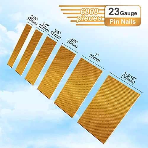 SimCos 6000 pcs 23 Gauge Pin Nails Headless Pinner Nails 6 Sizes Assorted 2/5 Inch to 13/16