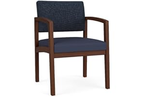 LESRO Lenox Wood Reception Waiting Room Guest Chair/Walnut Wood/Blue/Blue
