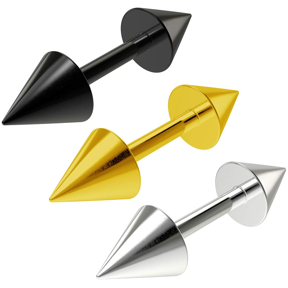 3pc 16g 1.2mm 5mm Spike Tragus Helix Cartilage Bar Ear Stud Earrings For Women Men Rose Gold Steel 6mm Bar