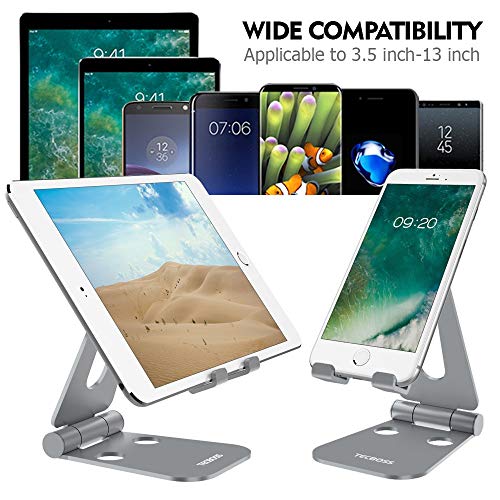 Tecboss Foldable Tablet Stand,Cell Phone Stand Multi-Angle Adjustable Desktop Holder for Nintendo Switch, iPad, iPhone X 8 7 Plus, Galaxy S8, Nexus All 3.5-13 inch- Space Grey