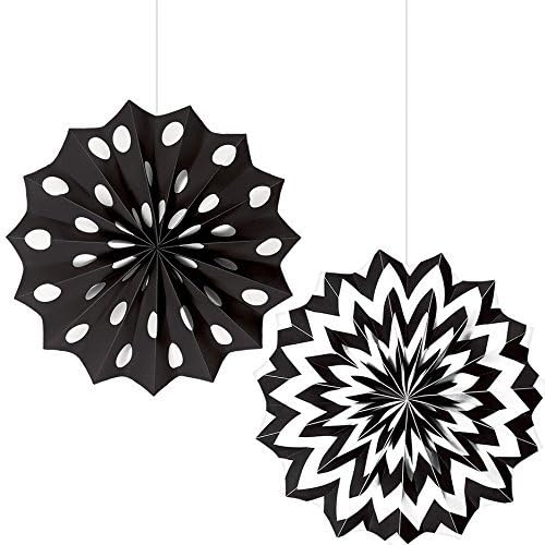 Printed Hanging Paper Fans Black And White Party Decor
