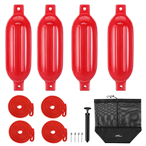 Affordura Boat Fender 4 Pack Boat Bumpers Fenders With 4 Ropes, Boat