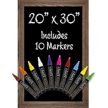 Rustic Brown Magnetic Wall Chalkboard Sign: Includes 10 Liquid Chalk Markers 20