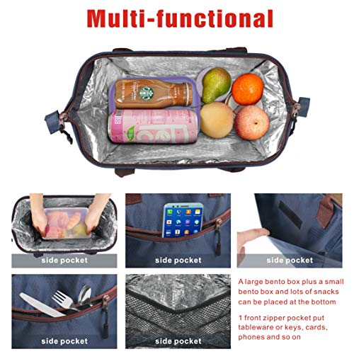 Idefair Lunch Bag, Insulated Lunch Bags with Shoulder Strap, Wide-Open Lunch Tote Bag Leakproof Lunch Box Organizer for Women/Men/Adults/School/Work/Picnic, Blue