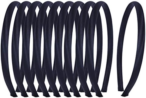 Set of 10 Satin Covered Alice Band Head Hairbands Plain Daywear Multi-colours (Black)