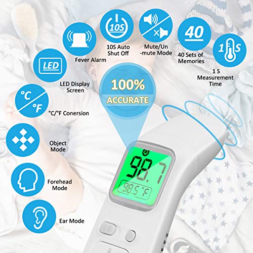 Baby Ear and Forehead Thermometer, EIVOTOR Medical Digital Infrared Temporal Thermometer for Fever, Instant Accurate Readings Suitable for Newborn, Infant, Toddler, Kid and Adult, FDA
