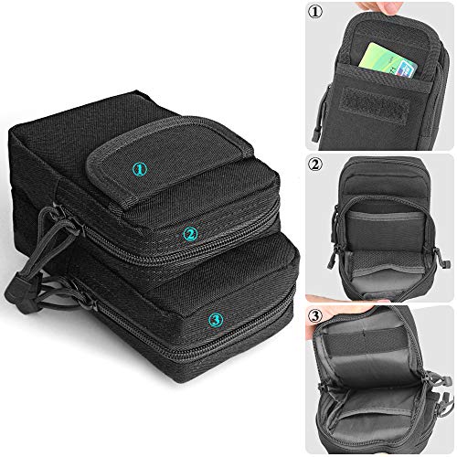FUNANASUN Black Tactical Molle Pouches - 1000D Nylon EDC Belt Waist Pouch Molle Small Utility Gadget Gear Tool Bag for Men - Thumbnail 2