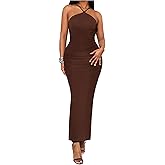 OYOANGLE Women's Backless Sleeveless Bodycon Maxi Dress Slit Back Cocktail Evening Dresses
