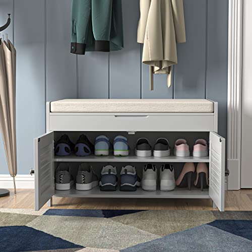 Knowlife Shoe Storage Bench with Lift Top Storage, Entryway Bench with Door Adjustable