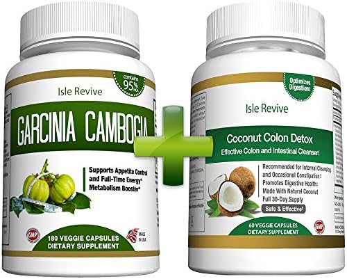 Garcinia Cambogia and Coconut Colon Detox - Bundle 95% HCA for Weight Loss Appetite Suppressant Diet Pills Digestive Laxative Constipation Cleanser Aloe Psyllium Husk Flax Seed Licorice Root Ginger