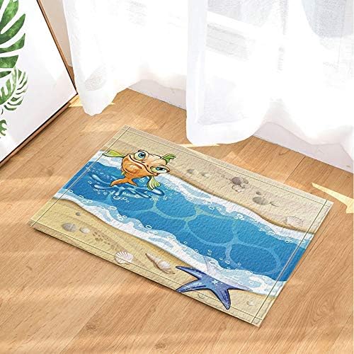 GoHeBe Sea Decor Cartoon Fish Jump Out River and Starfish on Beach Bath Rugs Non-Slip Doormat Floor Entryways Outdoor Indoor Front Door Mat Kids Bath Mat 15.7x23.22in Bathroom Accessories