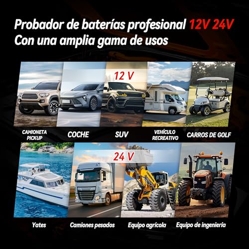KONNWEI Probador de Batería de Coche con Impresora, Probador de Carga de Batería Automotriz de 12V 24V 10-2000CCA, Analizador de Batería de Arranque y Carga, Probador de Alternador para Coche, Camión