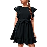 RETSUGO Girl Spring Summer Dresses Butterfly Sleeve Cotton A Line Ruffles School Dress for 6-14 Years Kids