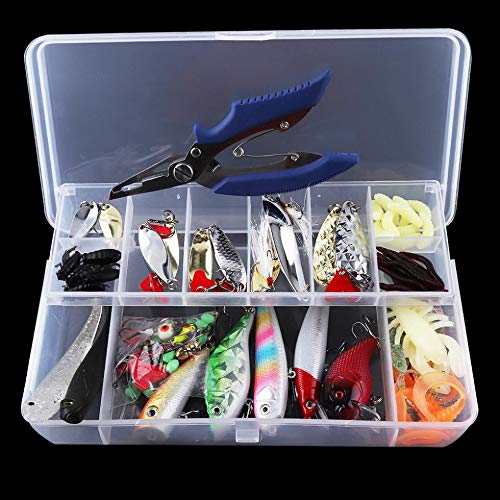 POWERTOOL Fishing Lures Kit - 108pcs Steel Lures with Tackle Box, Worms, Sequins, Spinners