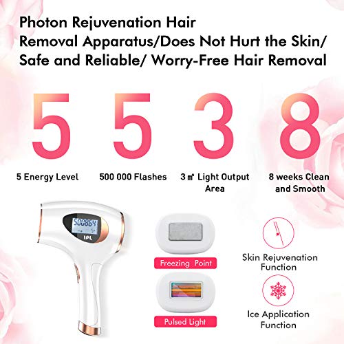 Houselog Hair Removal Permanent Light Hair Removal System Device Painless Hair Remover 500000 Flashes for Women and Men