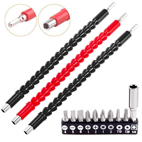 3PCS 11.6 Inches Flexible Shaft Extension Bits with 10 Drill Bit Set 1/4" Hex Head Drill Flexible Shaft for Electrical Screwdriver or Hand Drill Multi-angle Work - Thumbnail 5