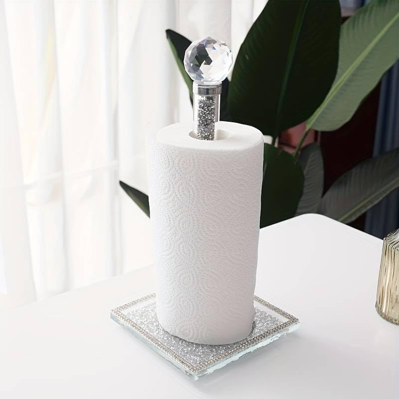 Crushed Diamond Silver Paper Towel Holder, 34cm, Elegant Rack for Kitchen, Pantry, Bathroom