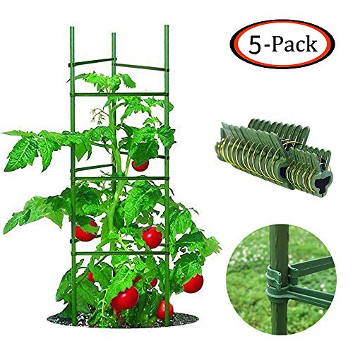 Growsun 5 Ft 5-Pack Tomato Cage Plant Support Garden Stakes, 100 Clips Include