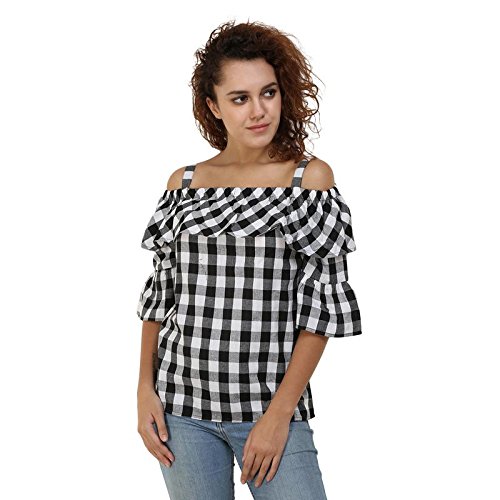 black and white checkered off the shoulder top