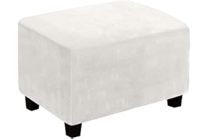 cjc Ottoman Covers Slipcover Rectangle,Velvet Ottoman Cover Foot Rest Rectangle Ottoman Storage Cover Removable Furniture Protector Soft Rectangle Ottoman Cover w Elastic Bottom (Large,Ivory)