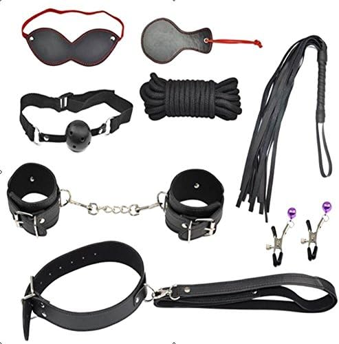 restraintromance restraint Kit, 8 PCS Bed restraint System with love Cuffs Whip Rope Blindfold Mouth Gag cosplay kit for Lovers