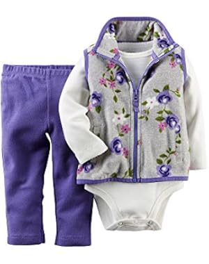 Baby Girls' 3-Piece Microfleece Vest Set (Purple/Flowers)