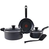 T-fal Initiatives Nonstick Cookware Set 6 Piece Oven Safe 350F Cookware, Pots and Pans, Oven, Broil, Dishwasher Safe Gray