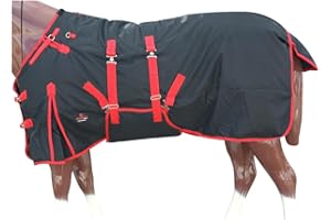 HILASON Black with Red Trims 70 Inch 1200D Winter Waterproof Poly Horse Turnout Blanket Belly Wrap