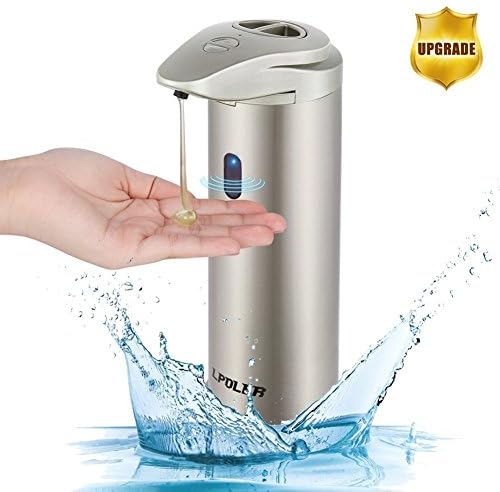 LPOLER Automatic Soap Dispenser, 330ML Touchless Stainless Steel Soap Dispenser,IR Infrared Motion Sensor Hand Free Dish Soap for Kitchen Sink and Bathroom. (silver)