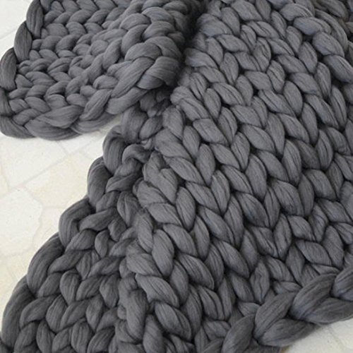 Clearance Yarn Blanket,80x100cm Hand Chunky Knitted Blanket Thick Wool Bulky Knit Throw for Sofa Bed (Dark Gray) - Thumbnail 3