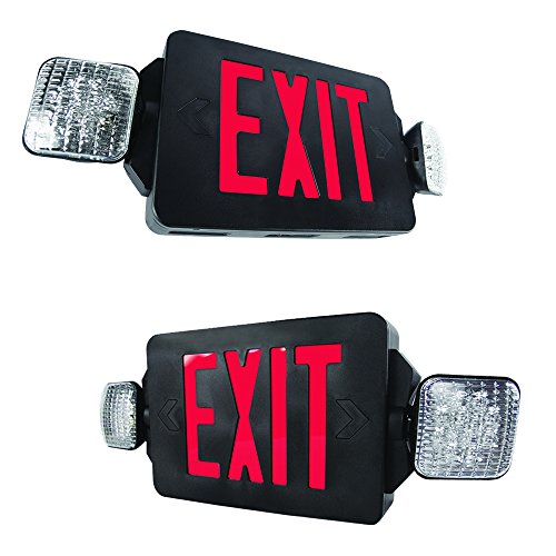 eTopLighting [2 Pack] LED Exit Sign Emergency Light, Rotating Side Lamp, Black Body & Red Letter, Extra Face Plate/Double Face, AGG2173