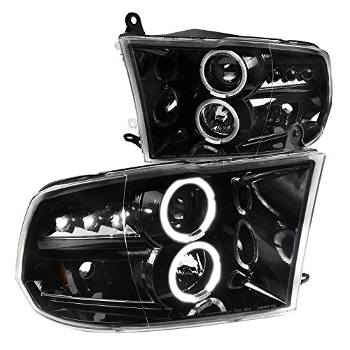Dodge Ram 1500 2500 3500 Pickup Jet Black LED Dual Halo Projector Headlights