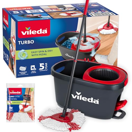 Vileda - Turbo 3 in 1 - Mop and pedal bucket for hygienic cleaning - Innovative microfibre blends - Floor cleaner removes 99% of bacteria just with water