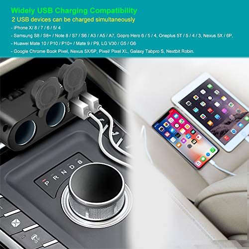 Dual Socket Car Cigarette Lighter, DC12V/24V USB Car Charger Multi-Functions Car Adapter-Insert New 10A Fuse Safe & Smart IC Rapid Car Splitter Conveter - Thumbnail 2