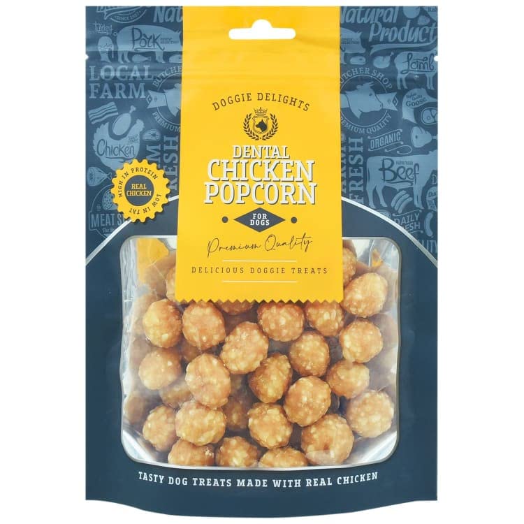 Doggie Delights Dog Treats Premium Quality Delicious Doggie Healthy Treats For Dogs Low in Fat Real High In Protein (1x Chicken Popcorn 175g)
