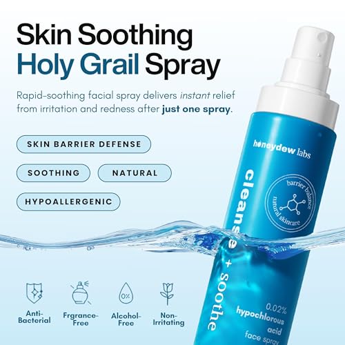 Hypochlorous Acid Spray – Dermatologist Tested HOCl Facial Cleanser for Sensitive, Acne-Prone & Irritated Skin – Soothes Redness, Eczema, Rashes & Itching – Skin Repair Spray, 60 ml + 200 ml - Honeydew Labs