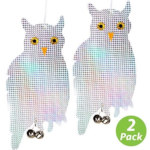 Livin' Well Bird Repellent Reflective Owl Decoy - Bird Deterrent, Woodpecker Deterrent, Owl Scarecrow and Fake Owl Bird Repellent Devices to Scare Birds Away (2 Pk)