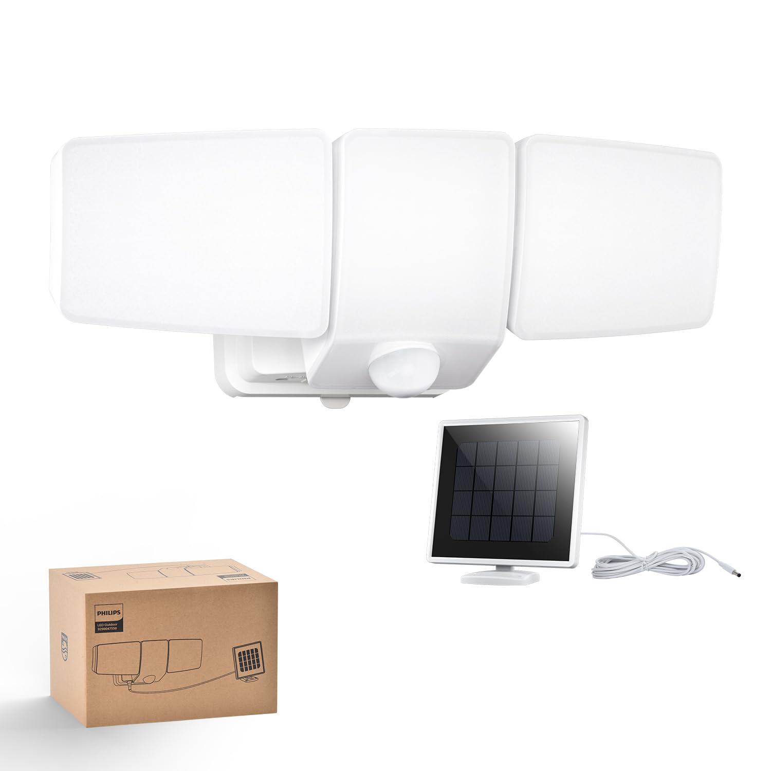Photo 1 of Philips 3600LM Solar Security Lights, 5000K waterproof Dimmable LED Motion Sensor Outdoor Lights, 3 Adjustable Heads w/16ft Cable, Separate Solar Panel with 3 Modes Solar Flood Lights for Yard, Garage