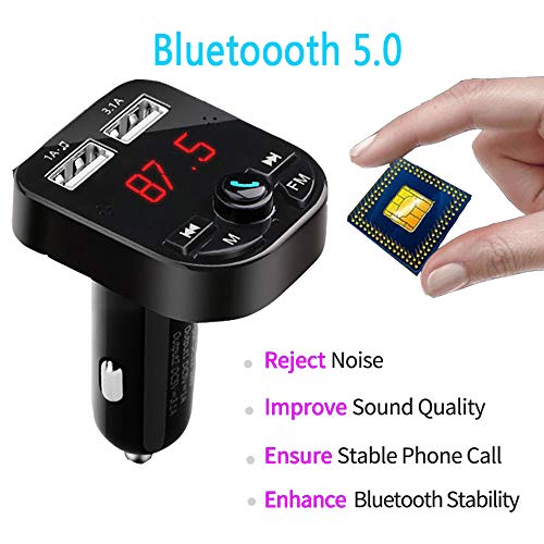 Wireless Bluetooth FM Transmitter for Car,Huifen Car Kit Audio Adapter & Receiver with Mic Handsfree Call MP3 Player Voice Navigation Fast Charger with 2 USB Ports,TF Card Port & AUX Output (Black)