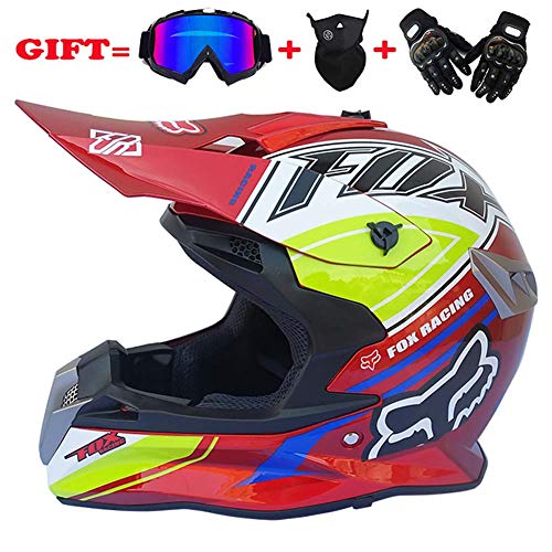 MRXUE Off-Road Anti-Collision Motorbike Helmet, Full Face Helmet Off-Road Anti-Collision Helmet Kit Adult Highway Helmet Give Goggles Bicycle Gloves Dust Mask,E,L(58~59Cm)