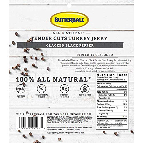 Butterball Cracked Black Pepper Turkey Jerky 2.85 Ounce Pack (3 count